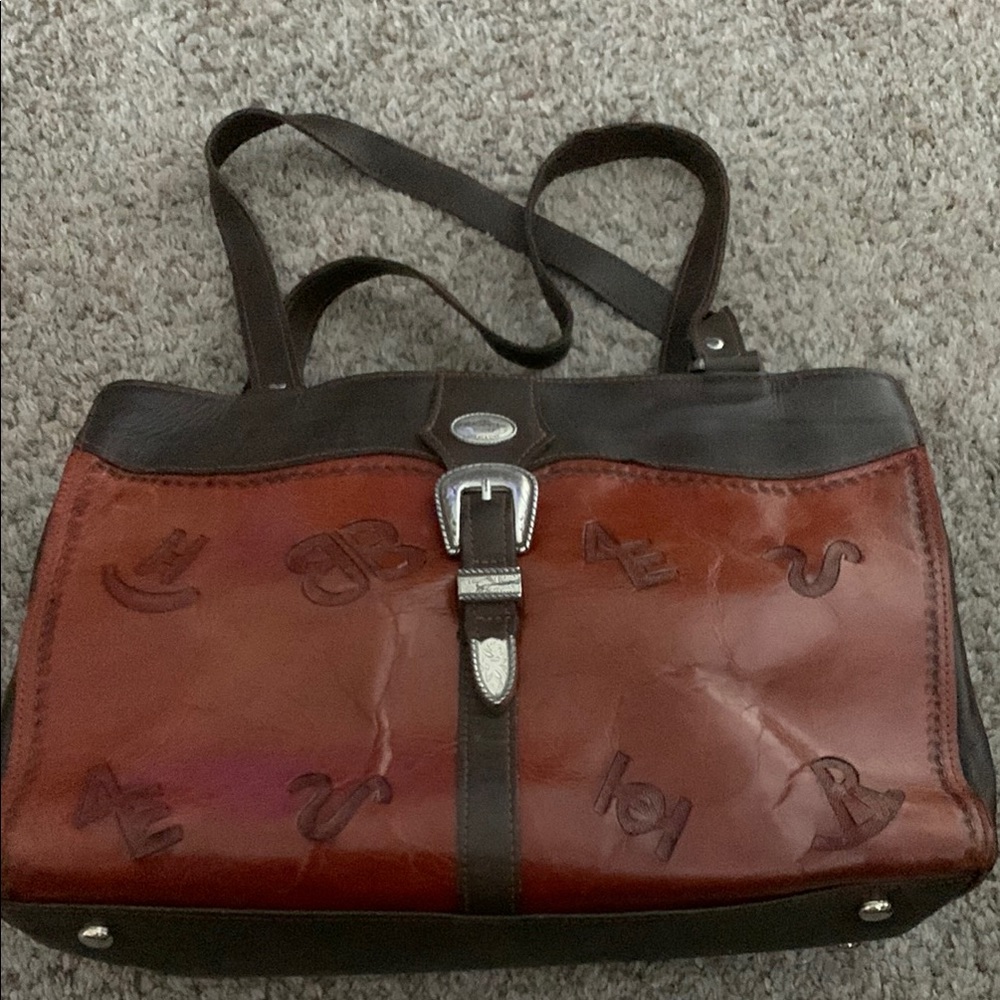 American West Brown and Tan leather Shoulder Bag